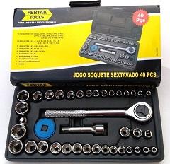 JOGO CHAVE SOQUETE SEXTAVADO CHAVE CATRACA 40PCS REF 4820